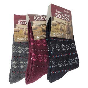 Women's Lamb Wool Crew Socks, Thermal Warm Winter Heavy Duty Boot, 3 Pairs